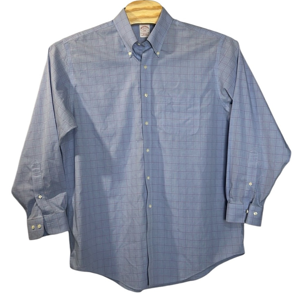 Brooks Brothers Dress Shirt Mens 17 4/5 Blue Button Down Non Iron